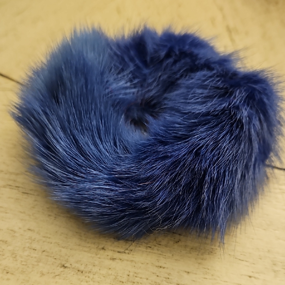 Luxurious Blue Fur Hair Scrunchie